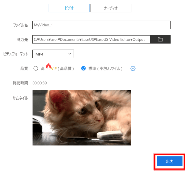 EaseUS Video Editorの使い方　出力のやり方　オーディオのみの出力もできる