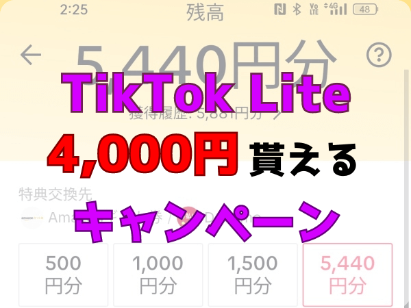 TikTok Liteのキャンペーンで4000円のもらい方！【友達招待でポイ活】